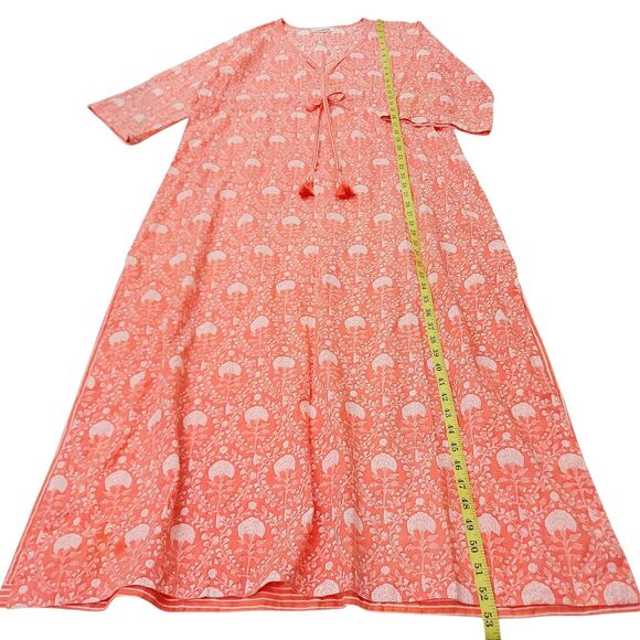 Mandum Maxi Dress Womens Medium Orange Floral Side Slit V-Neck Cotton Bohemian - Picture 12 of 12